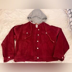 Size Small Maroon Corduroy Hooded Jacket NWOT